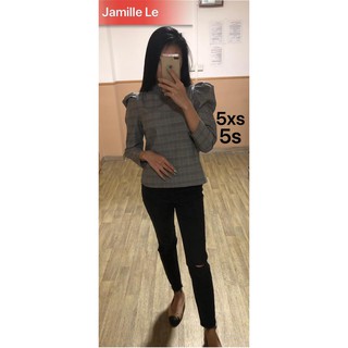 ZARA Auth Spain Áo Sơ Mi kẻ đen xám