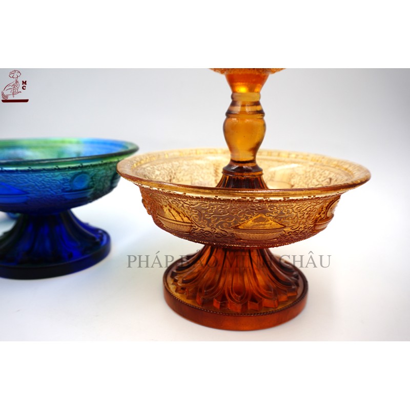 [PHÁP BẢO MINH CHÂU] Chén Hộ Pháp Lưu Ly Nhỏ - To (Xanh - Vàng)