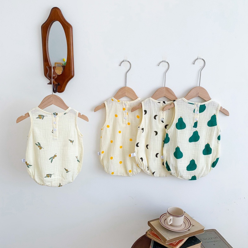 Bộ Áo Liền Quần Sát Nách Vải Mỏng In Họa Tiết Kiểu Hàn Quốc Thời Trang Mùa Hè Cho Bé Sơ