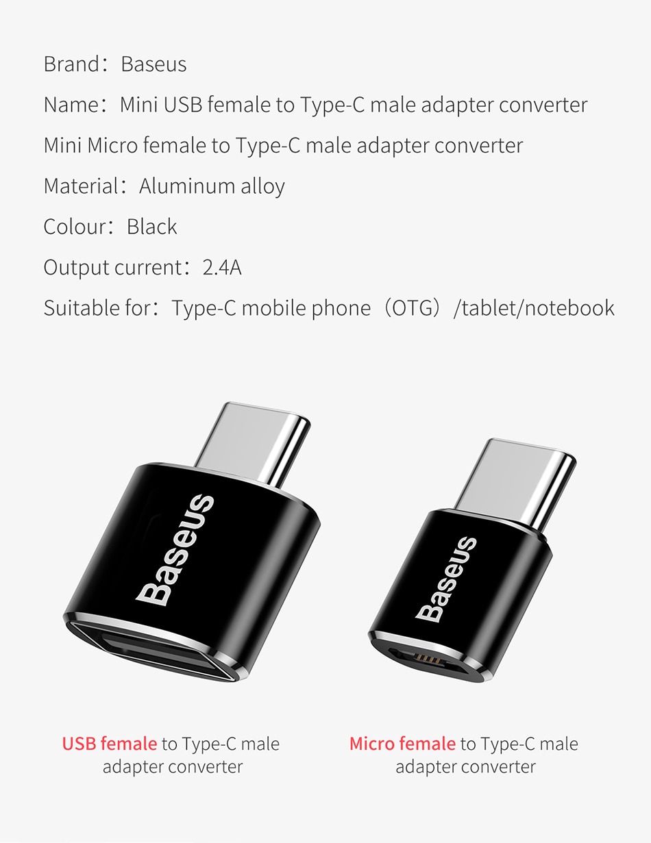 Đầu Chuyển Đổi Baseus Cho Macbook Samsung S10 Huawei OTG Cổng USB Loại C sang Micro