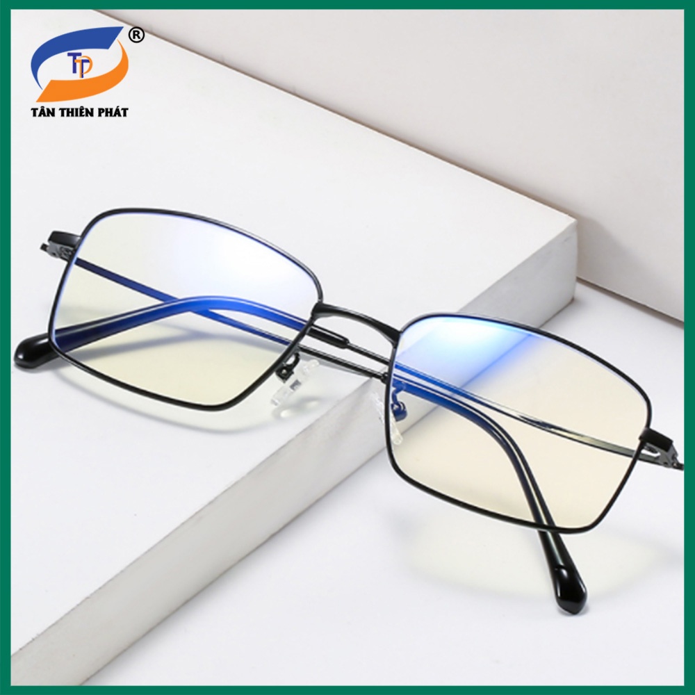 Gọng kính mắt cận nam nữ kim loại 0026 màu đen, bạc. Tròng kính giả cận 0 độ chống ánh sáng xanh, chống tia UV