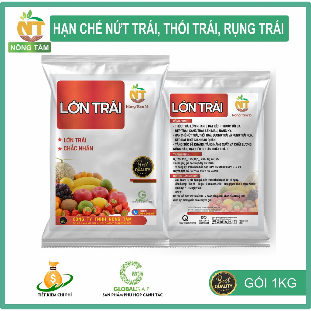 Phân bón siêu lớn trái, dưỡng trái chuyên dùng cho cây ăn trái, gói 1kg