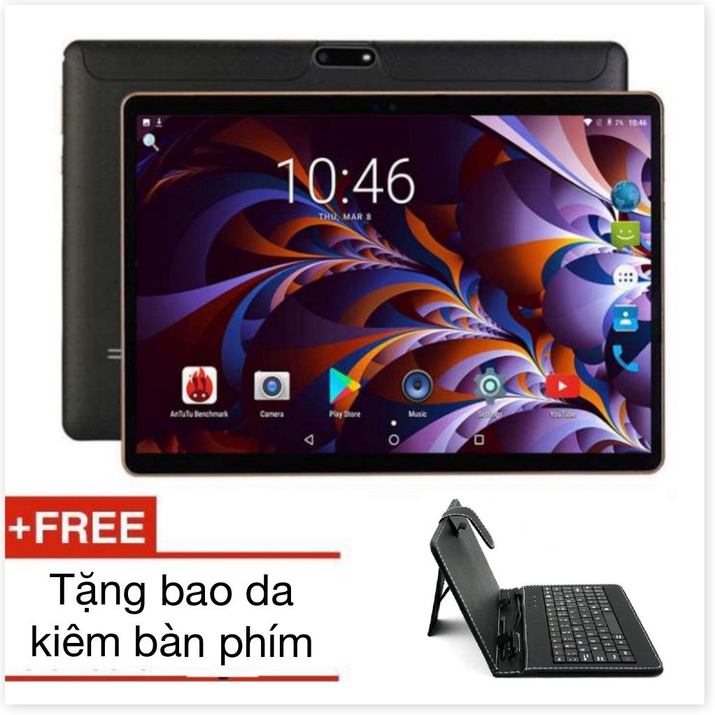 Máy tính bảng 10.1 inch Ram 4G, Rom 64Gb 2 sim + tặng kèm bao da kiêm bàn phím 2021    -TTHome