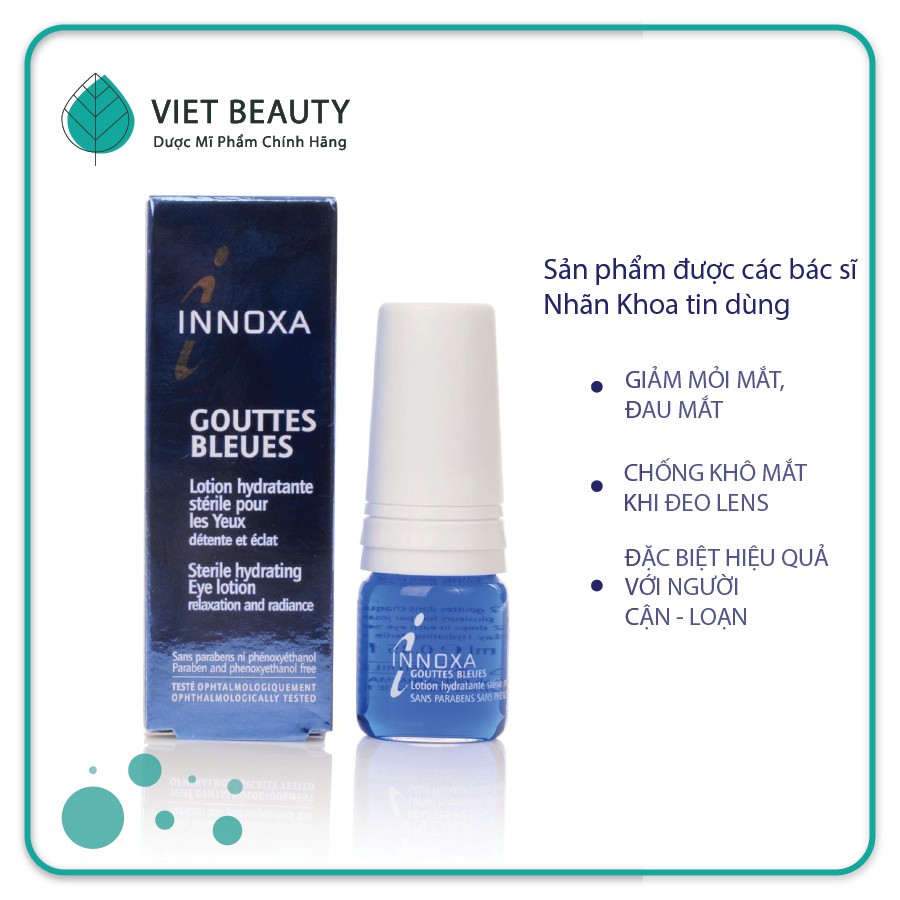 Nước nhỏ mắt Innoxa Gouttes Beues Pháp chống khô mỏi mắt cho người cận loạn thị, mắt đeo lens và làm việc máy tính