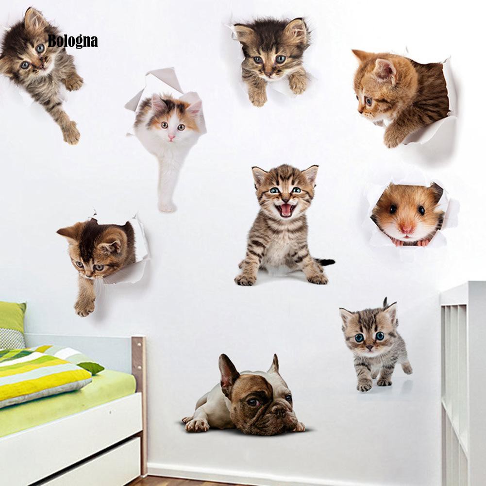 Sticker dán bồn cầu hình chó mèo 3D dễ thương