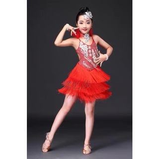 Đầm khiêu vũ trẻ em yếm tua kim sa