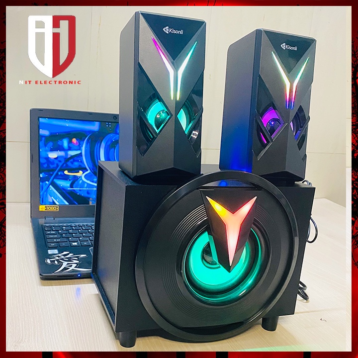 Loa bluetooth máy tính bàn gaming KISONLI 1000U loa nghe nhạc laptop pc có dây đèn led công suất lớn