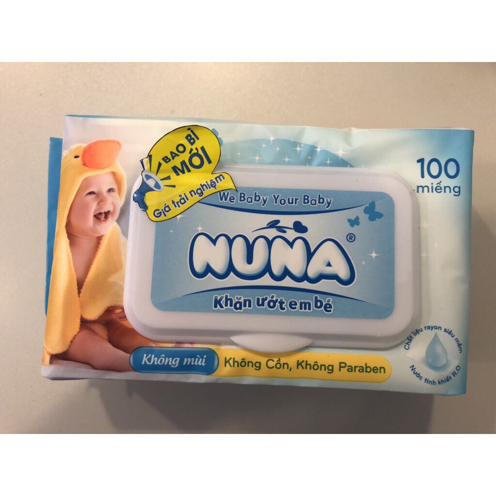 KHĂN ƯỚT EM BÉ NUNA 100 MIẾNG - KHÔNG MÙI