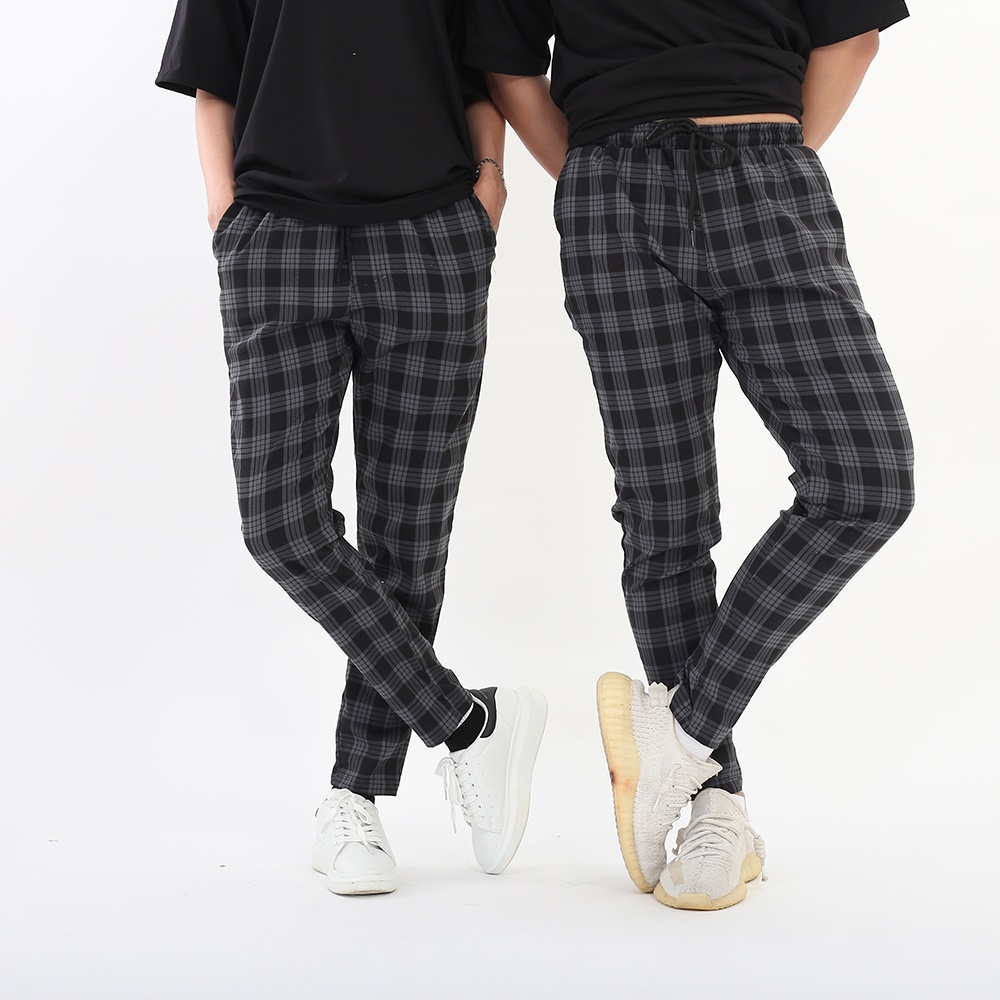 Quần pant baggy caro Basic BOTEE màu đen xanh ống suông unisex nam nữ