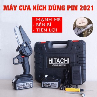 Máy cưa xích dùng pin hitachi 199v - máy cưa cắt cây siêu khỏe - máy cưa xích mini - máy cưa pin chuẩn 10 cell