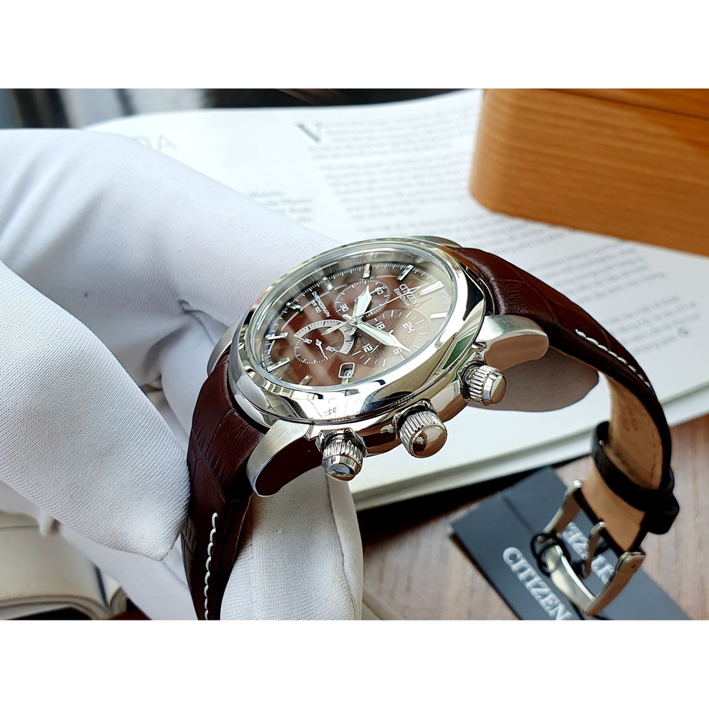 Đồng hồ nam chính hãng Citizen CHRONOGRAPH WATCH AT0550-11X - Kính cứng - Máy Quartz Eco-Drive  - Dây da