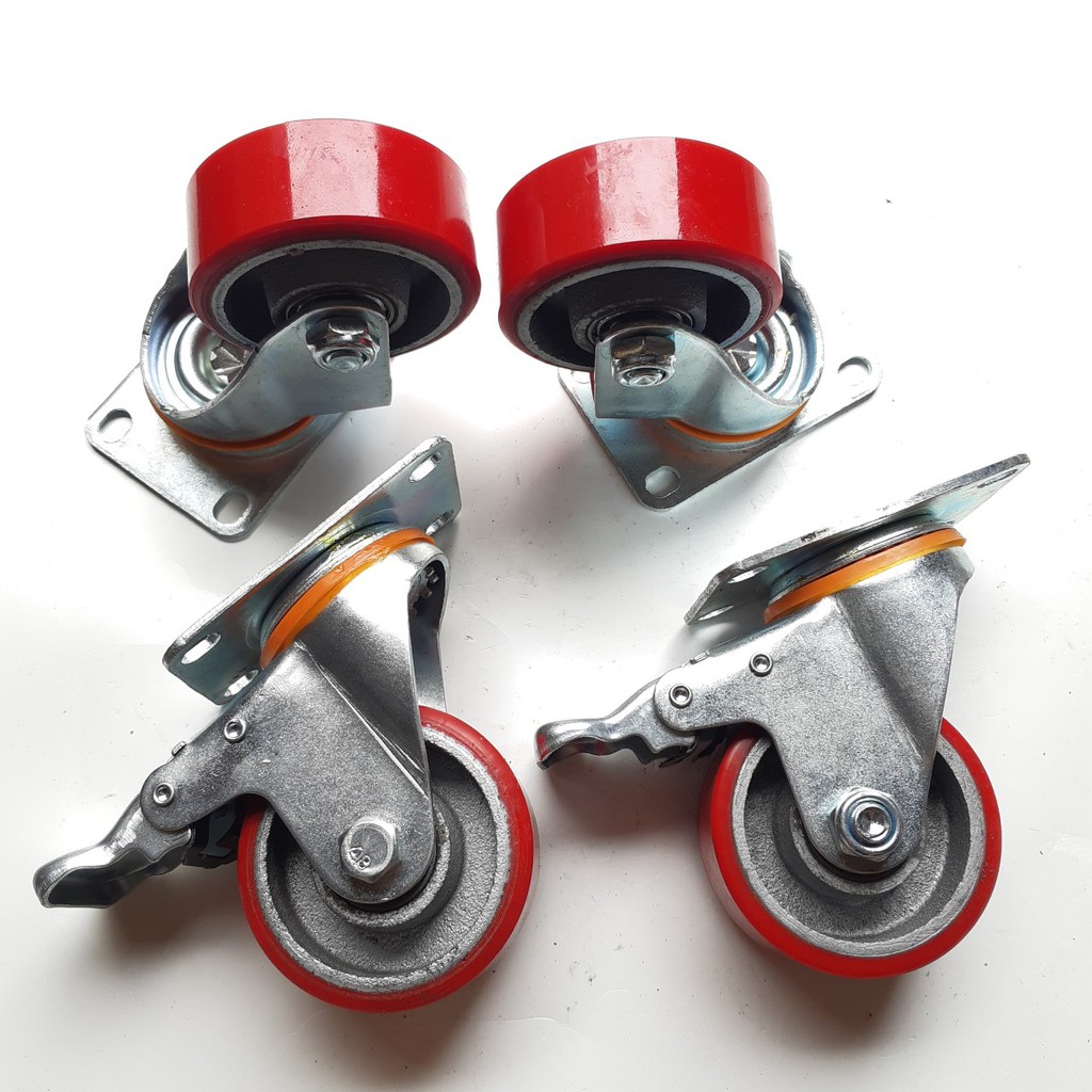 Bộ 4 Bánh xe đẩy Lõi Gang SIKU-PU 75x35mm - MITUHOME - Dùng thay thế xe kéo hàng 4 bánh