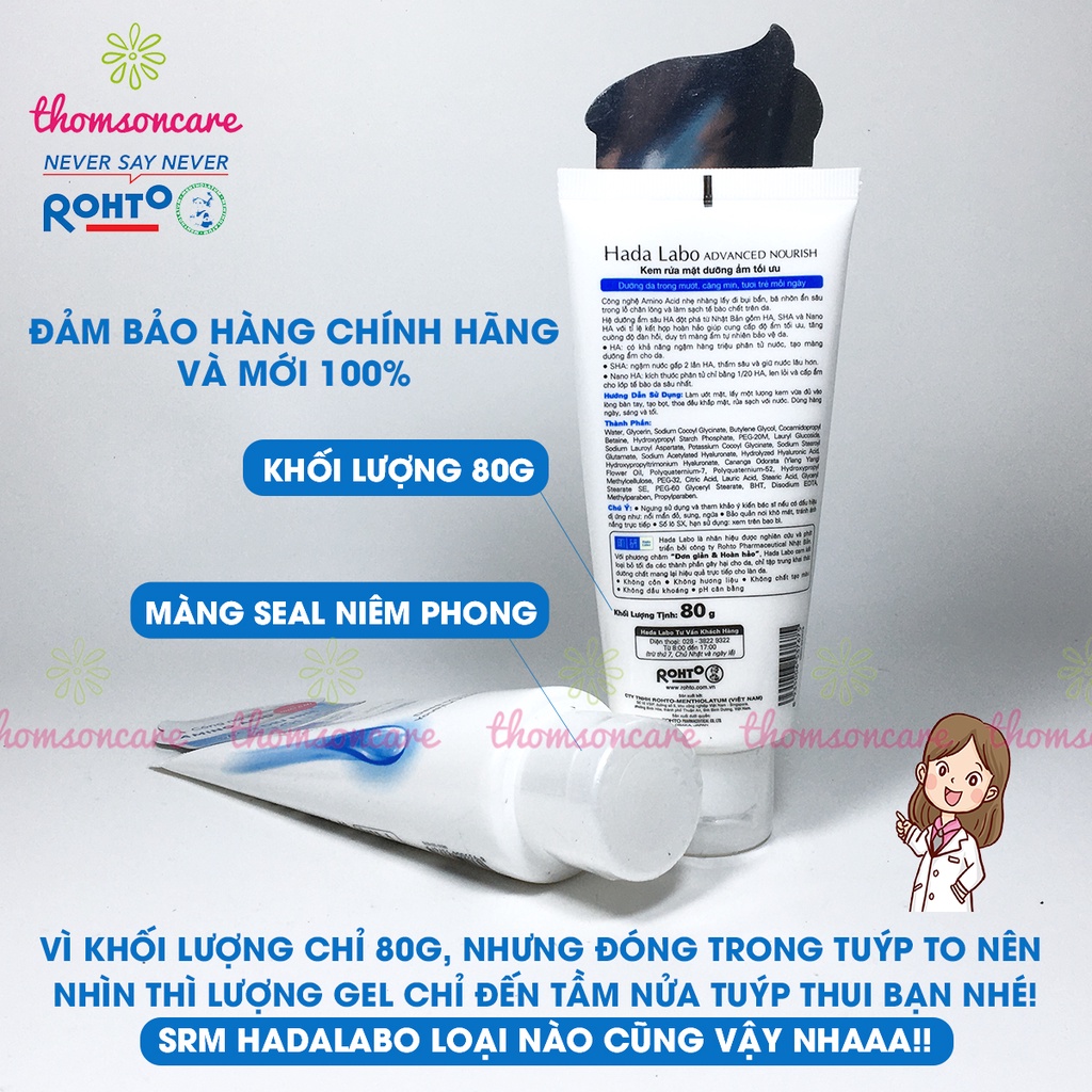 Sữa rửa mặt dưỡng ẩm tối ưu Hada Labo Cleanser tuýp 80g - srm giảm khô da Hadalabo