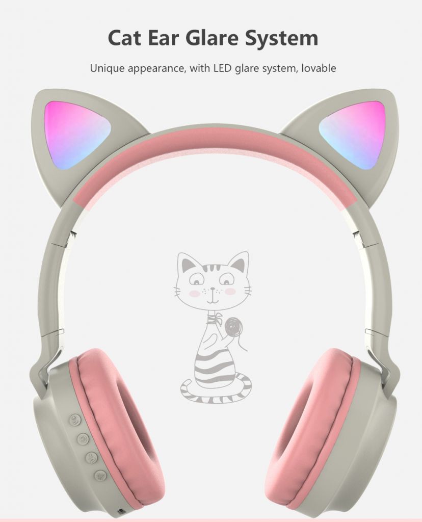 Cute Wireless Headphones Tai Nghe Bluetooth Không Dây Hình Tai Mèo Đáng Yêu Có Đèn Led Và Điều Chỉnh Âm Lượng 400mAh BH 12 Tháng BEST