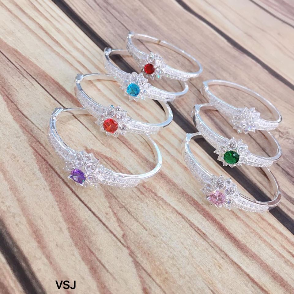 Vòng tay bạc ta hoa sen đủ mầu kèm videos