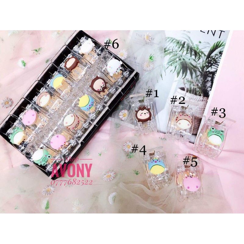 Kẹp tóc càng cua 3 - 5 răng dẻo đính icon thú cưng (thú béo phì) bấu tóc xinh