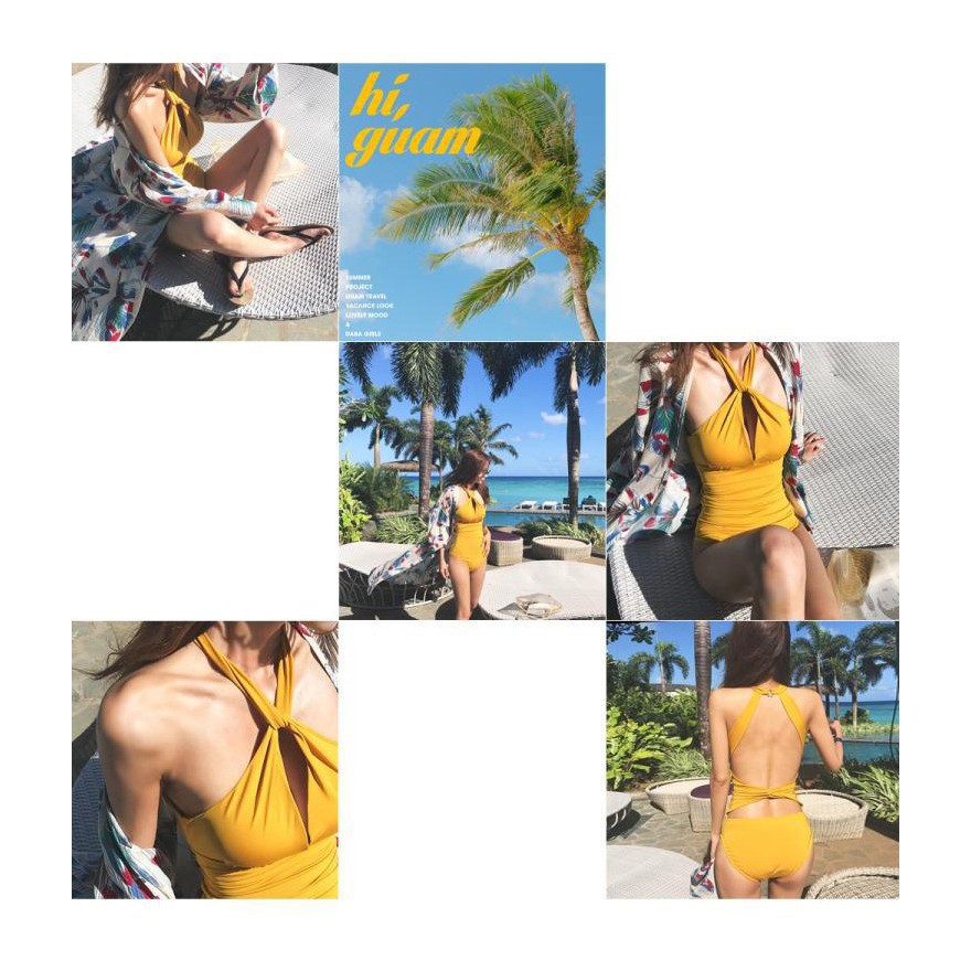 Bikini 1 mảnh chéo ngực sexy BK01 màu vàng