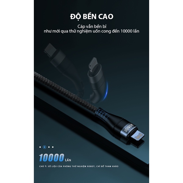 Cáp sạc nhanh đa năng 3in1 ROBOT RYT120 1.2m dây bện dù chống rối, tương thích iPhone iPad Android - Bảo hành chính hãng