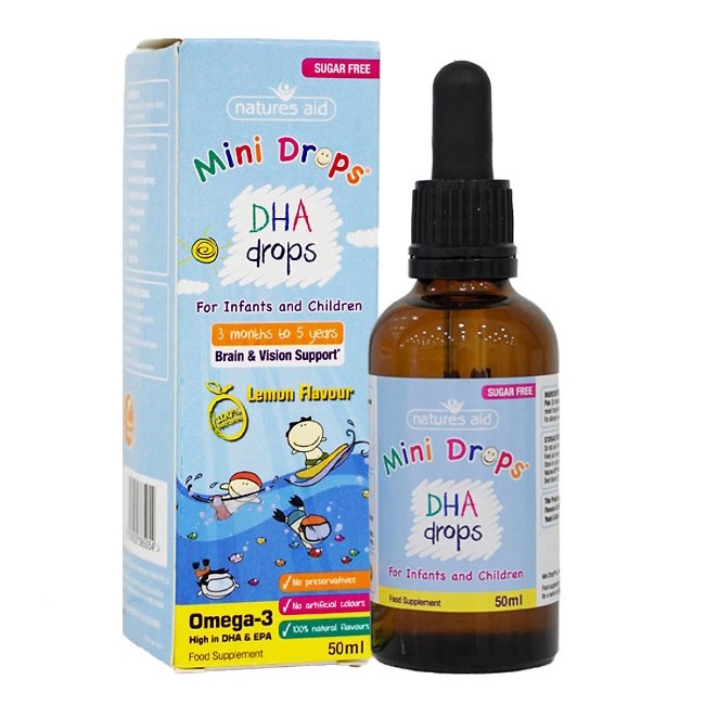DHA Natures Aid Drops dạng giọt bổ sung Omega 3 cho bé từ 3 tháng tuổi tới 5 tuổi 50ml - The Caring Cube