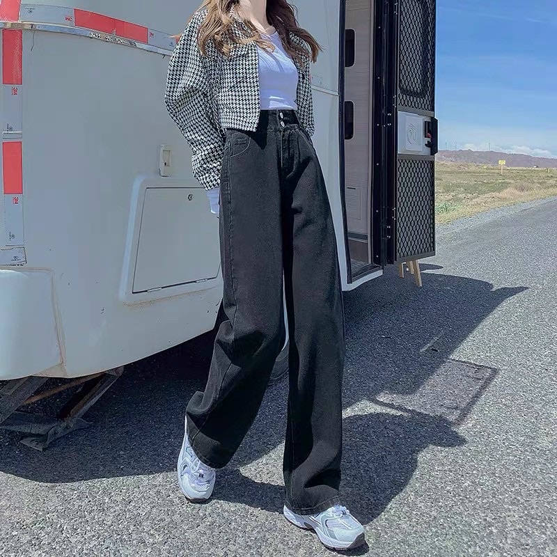 Quần Jeans Ống Rộng Xám - Quần Ống Rộng Nữ Dáng Suông Jeans Lưng Cao  Ulzzang