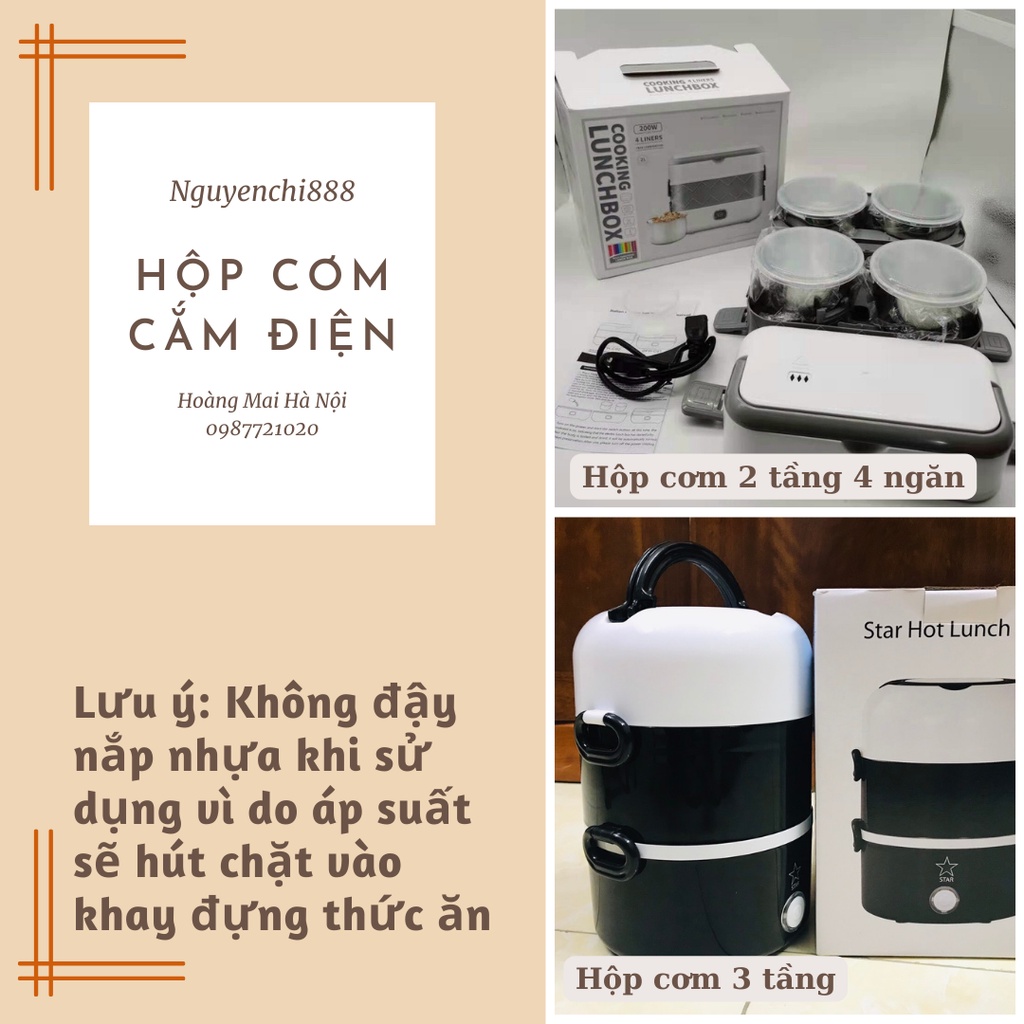 Hộp cơm hâm nóng 2 tầng 4 cốc Hộp cơm Văn phòng cắm điện inox 3 tầng | Cà mèn đựng cơm