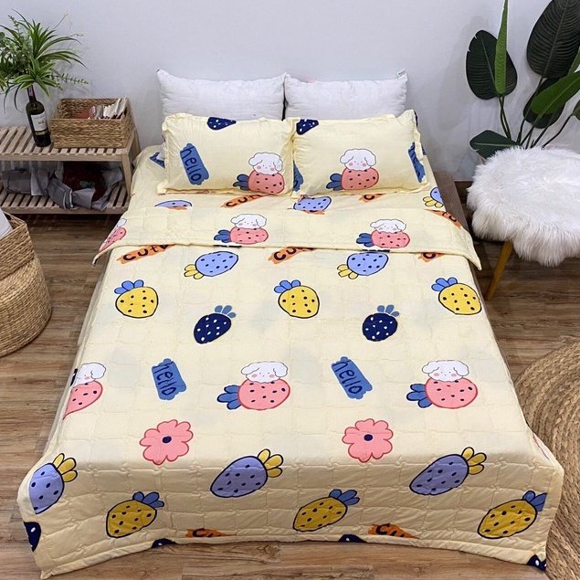 Trọn Bộ 5 Món Ga Gối Chăn Hè Mỏng - Chất Liệu Poly Hàng Việt Nam Sản Xuất