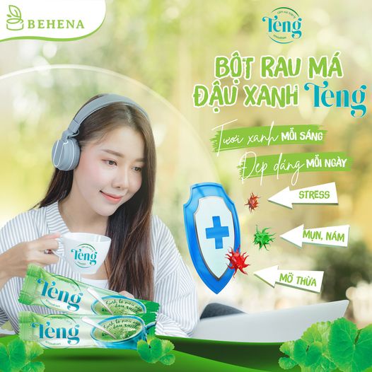 Bột Rau Má Đậu Xanh Teng Hộp 150g (10 gói x 15g) - Giúp giảm cân, Thanh lọc cơ thể