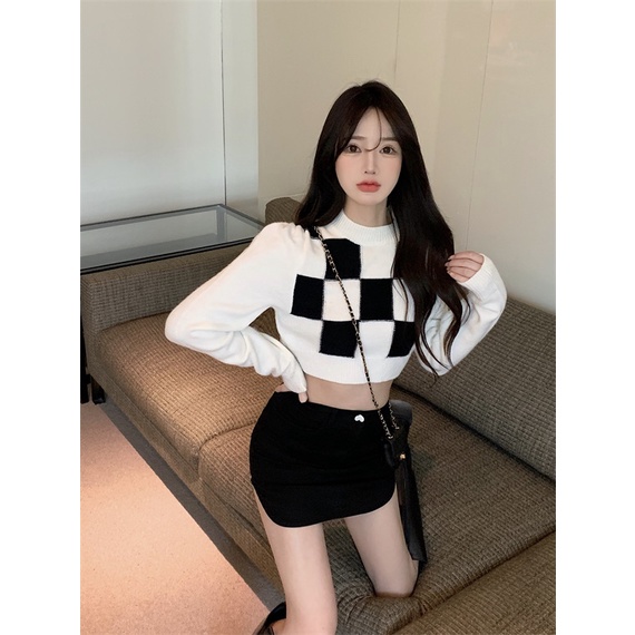 QKOOLE  Áo Sweater Dệt Kim Tay Dài Phong Cách Hàn Quốc Cho Nữ