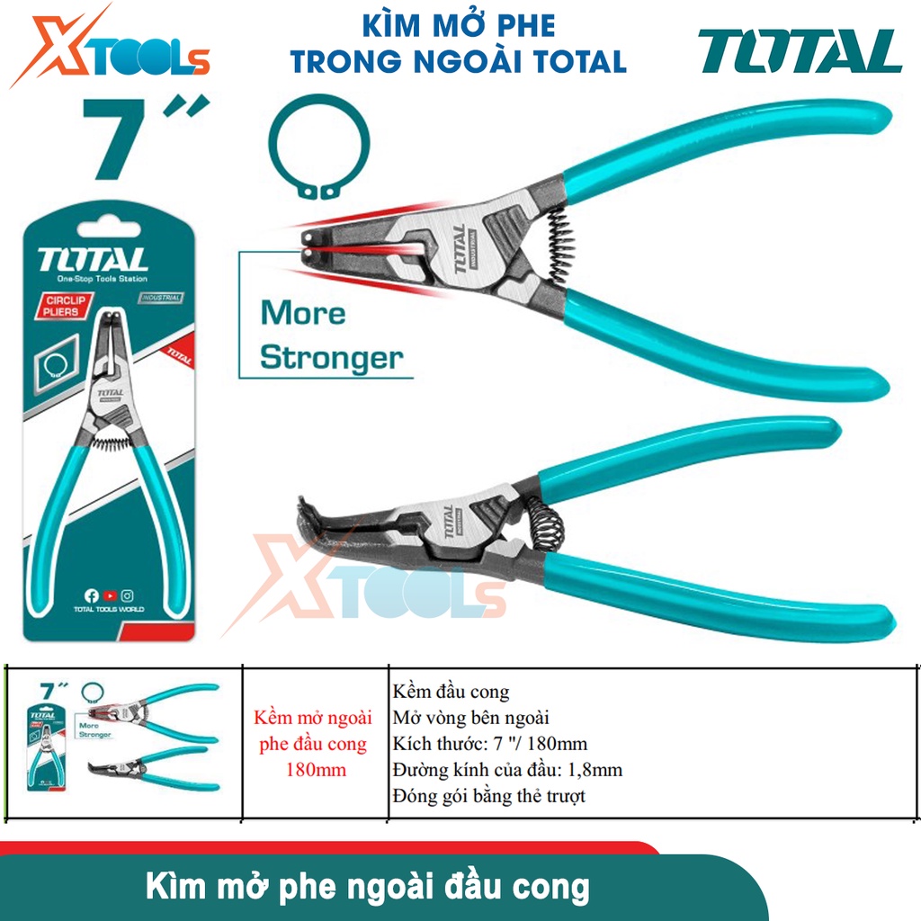 Kìm mở phe trong ngoài Total 7&quot;/180mm đầu 1.8mm kìm mở phe đầu thẳng và cong THTJ21801 THTJ21802 [CHÍNH HÃNG][XTOOLS]