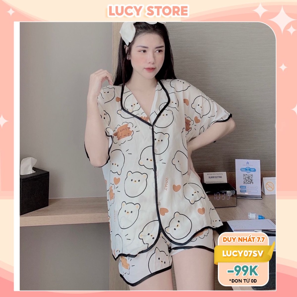 Đồ ngủ pijama nữ mặc nhà cộc tay chất kate thái cao cấp Lucy