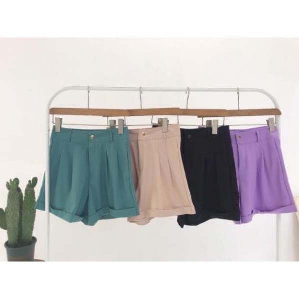 Quần đùi cạp cao gấu gập vải tuyết mưa [ Quần sooc nữ ]