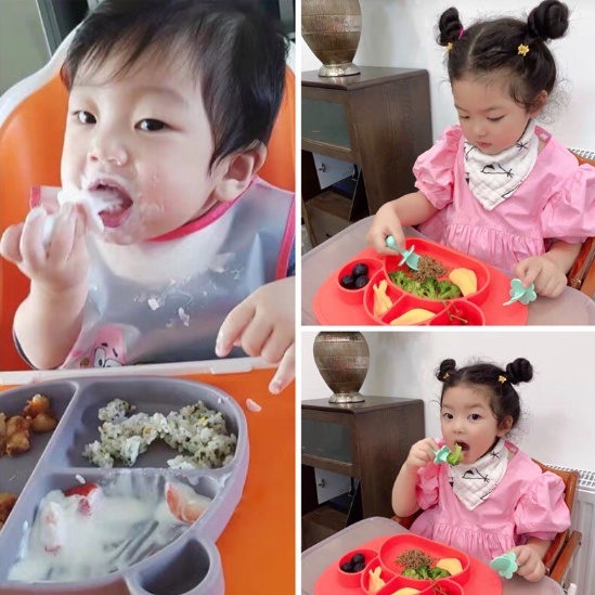 (TẶNG YẾM MÁNG)Thìa dĩa tập xúc cho bé có nút chặn giúp bé tập ăn KÈM HỘP NHỰA, Set thìa dĩa có ngáng chống hóc Thị Nắng