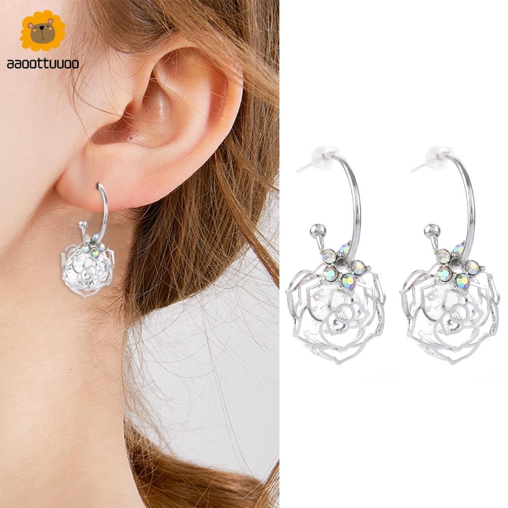 Hoa Tai Hình Hoa Hồng Đính Đá Zircon Sang Trọng