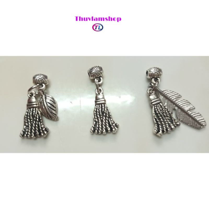 Charm ống lùa treo phụ kiện tua rua lá cây xinh xinh mic vòng làm handmade