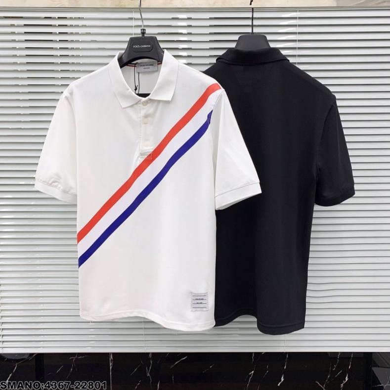 Áo Polo Nam Thom Browne In Viền Kẻ Chéo Cao Cấp - Áo Phông Thom Cổ Bẻ Đơn Giản