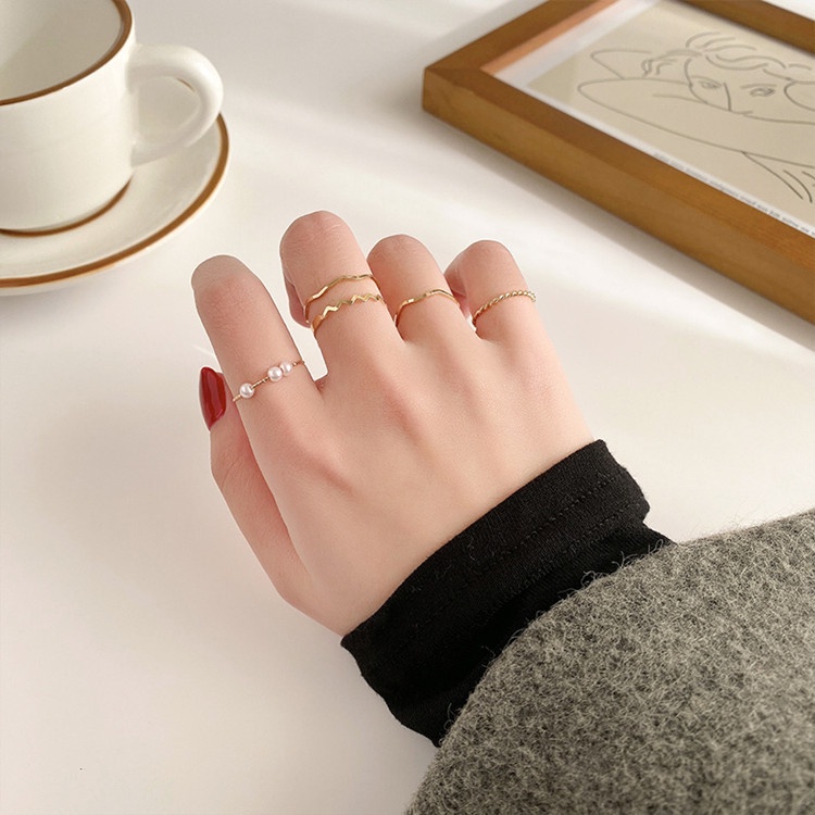 Bộ Nhẫn Đính Ngọc Trai Thiết Kế Xinh Xắn Thời Trang