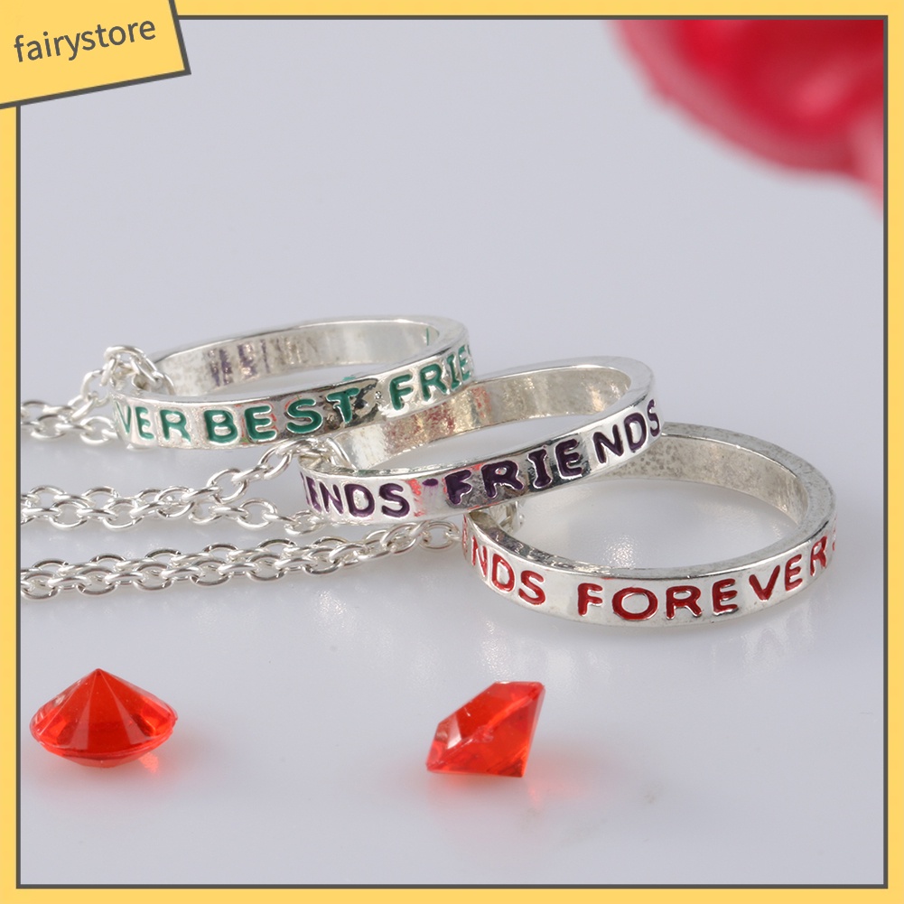 Set 3 Dây Chuyền Mặt Nhẫn Khắc Chữ Best Friends Cho Bạn Thân