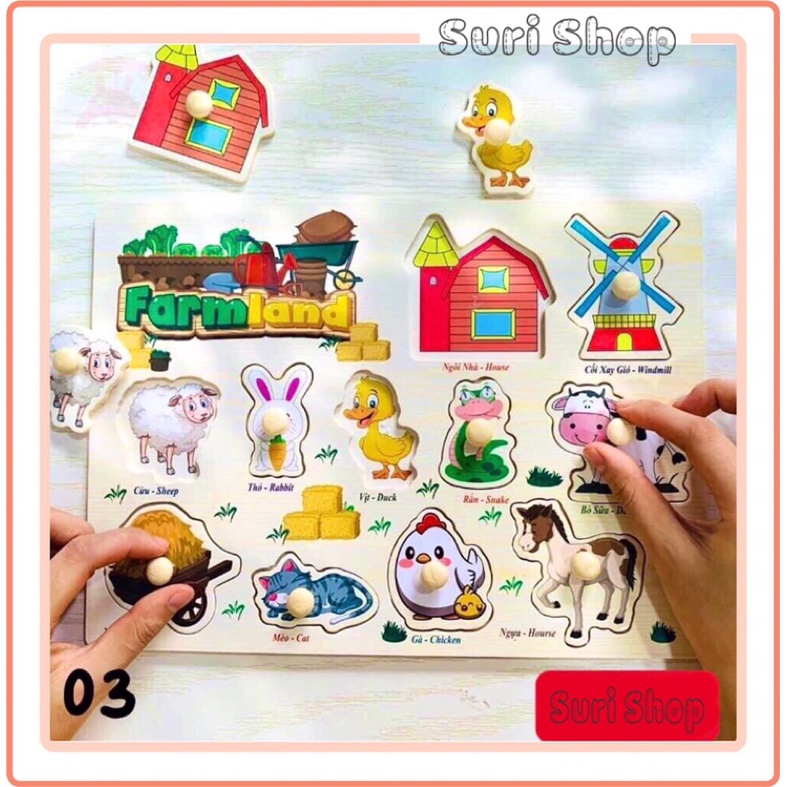 Bảng Núm Gỗ Cho Bé Nhiều Chủ Đề, Bảng Gỗ Núm ghép hình cho bé