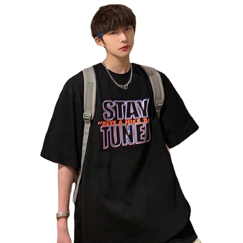 Áo Thun Dáng Rộng In Chữ Phong Cách Hip Hop Đường Phố Hàn Quốc Thời Trang Mùa Hè Cho Nam