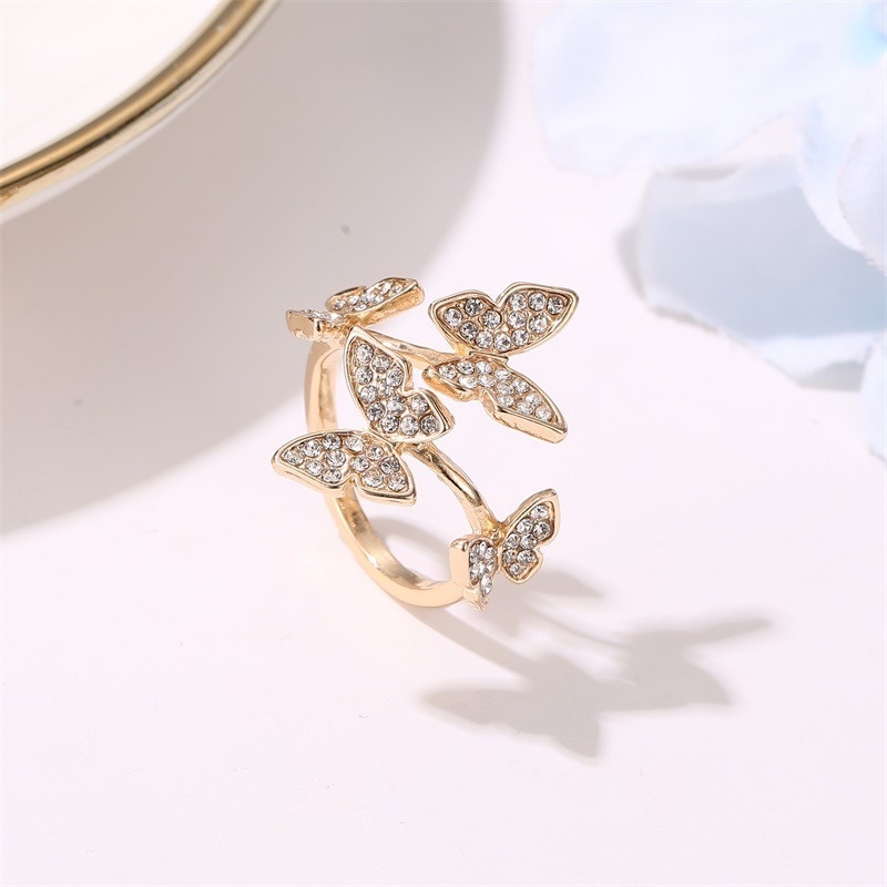 Nhẫn Hở Hình Bốn Cánh Bướm Đính Kim Cương Thời Trang Có Thể Điều Chỉnh Cho Nữ