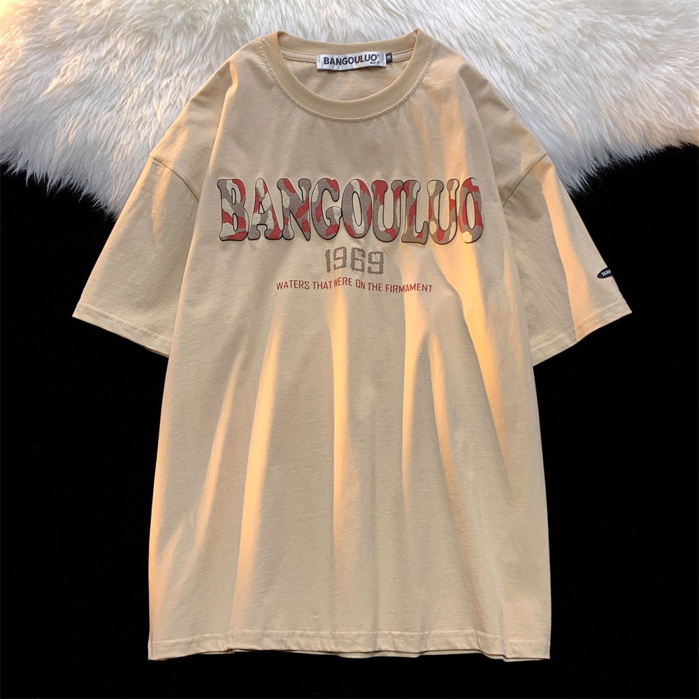 Áo Thun 100% cotton Tay Ngắn Dáng Rộng In Chữ Phong Cách Retro Mỹ Thời Trang Mùa Hè 2023