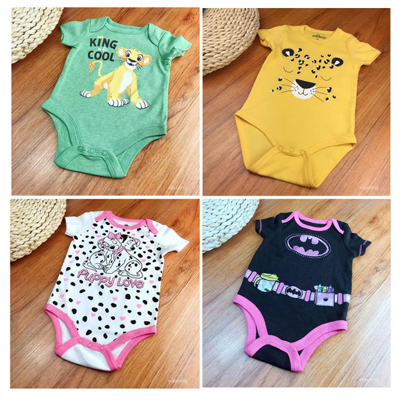 Bộ Áo Liền Quần Bằng Cotton In Hoạt Hình Dành Cho Bé Trai Gái 0-12 Tháng Tuổi