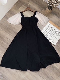 💕💕💕 Đầm đen tay phối lưới cúp ngực