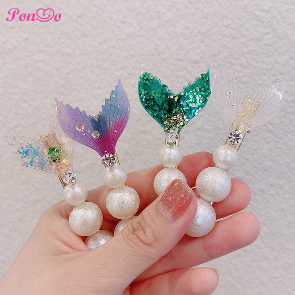 Kẹp tóc đuôi cá đính ngọc trai dễ thương cho bé gái