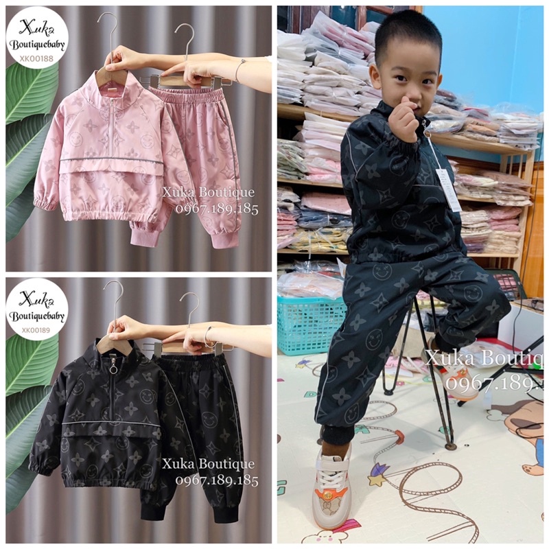 Set Quần Áo Gió Cao Cấp Bé Trai Bé Gái - Màu đen và hồng [Ảnh Thật