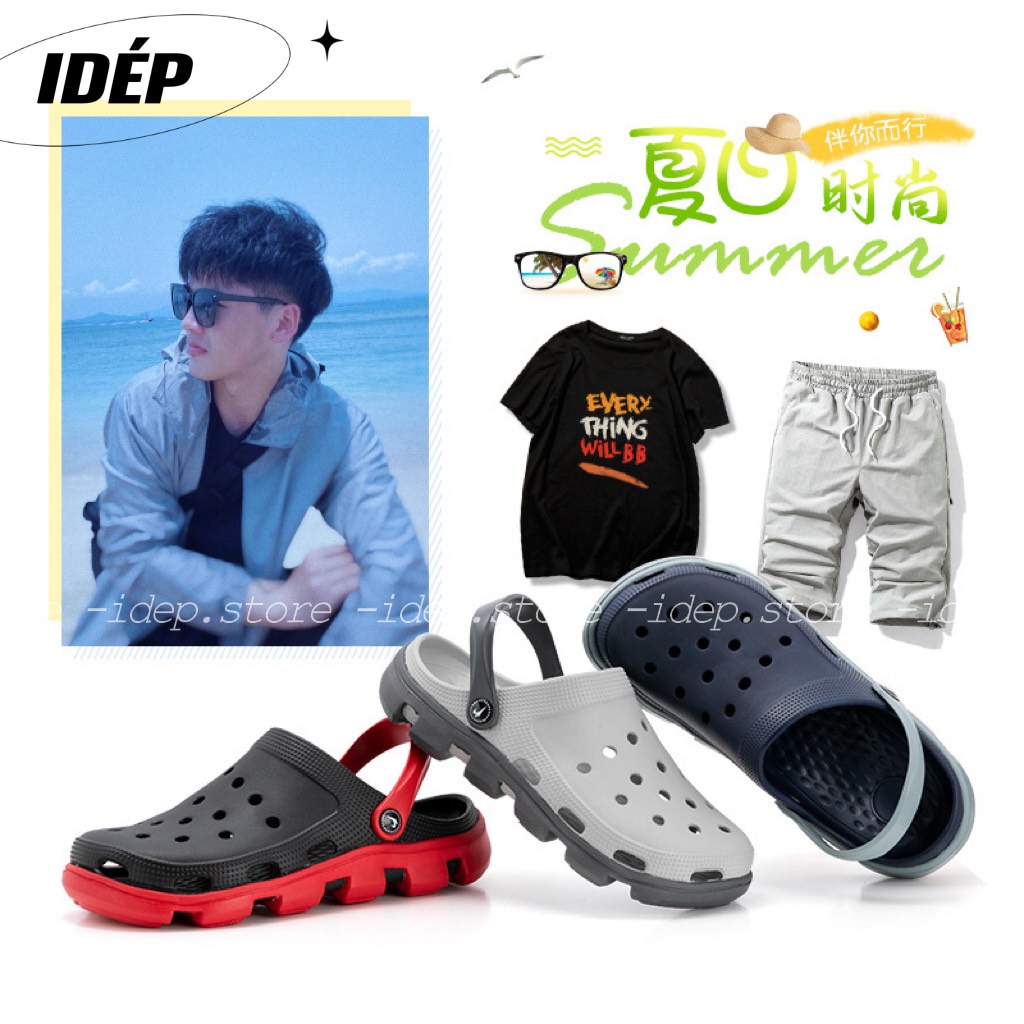Dép sục Cross cá sấu duet màu XANH DƯƠNG bít mũi Nam đi mưa siêu nhẹ iDÉP- SL013