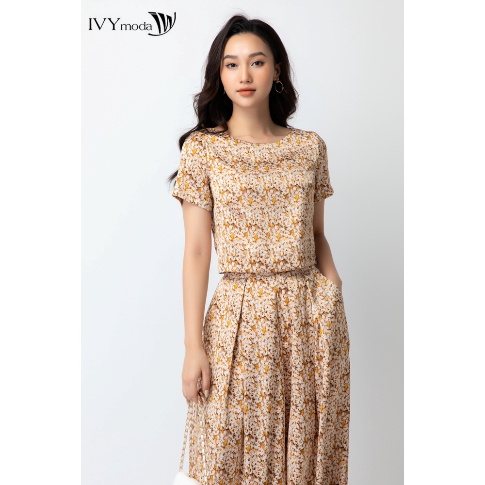 Áo sơ mi cổ tròn họa tiết (kèm quần) nữ IVY moda MS 16M6602