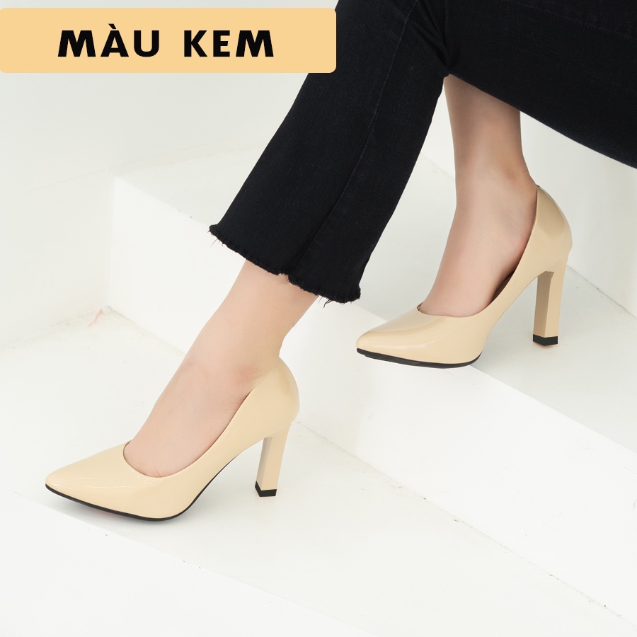 GIÀY CAO GÓT JICO MŨI TRƠN MÀU KEM CAO 8 PHÂN -