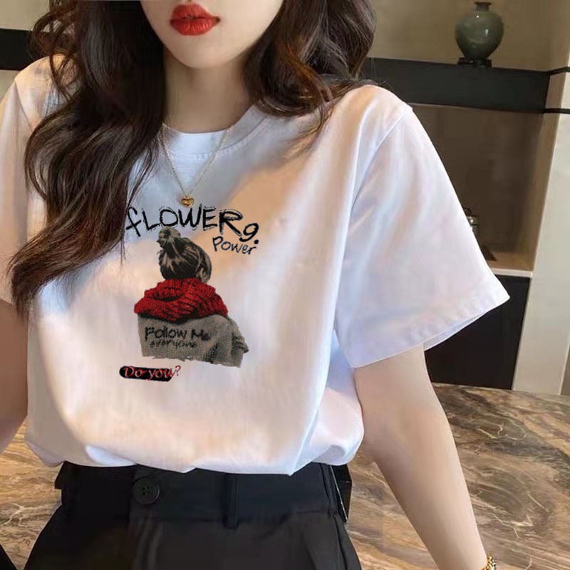 Áo thun IELGY tay ngắn cổ tròn in họa tiết hoạt hình đơn giản phong cách thời trang cho nữ