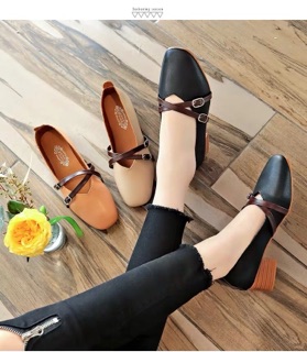 Giày búp bê nữ kiểu dáng basic dây đan chéo gót 3 phân đế dẻo vintage